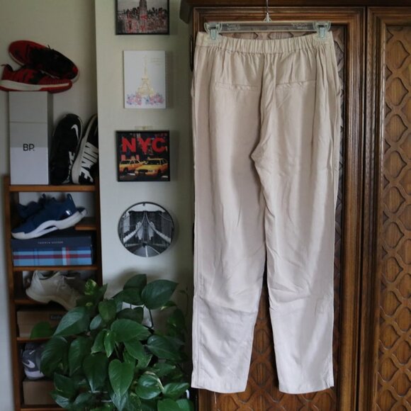 MNG Basics | Slim Tapered Cropped Ankle Drawstring Pants  - Khaki Tan, Size XS - Picture 7 of 13